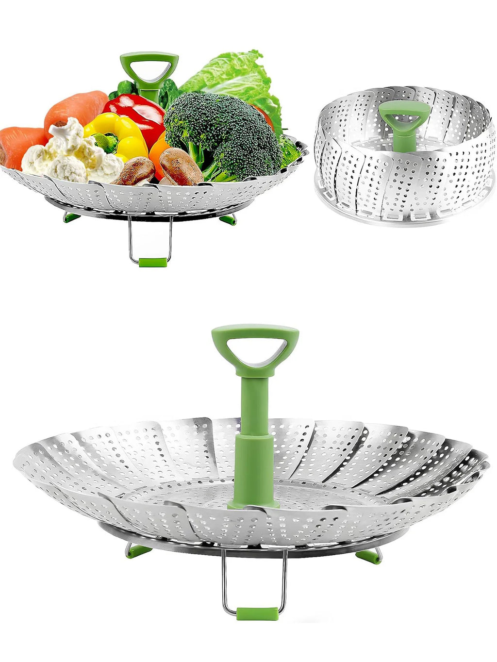 Vegetable Steamer Basket for Cooking Food, Stainless Steel Veggie Steam Basket for Pot, Folding Expandable Steaming Insert