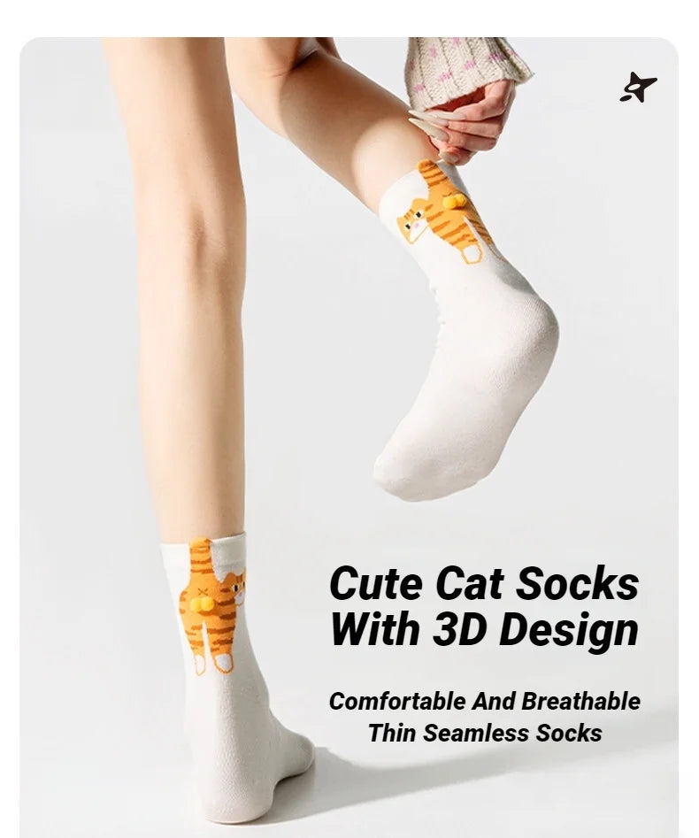 3D Cute Cat Socks Black/White Funny Cat Socks Breathable Soft Girl Women Novelty Stocking Kawaii Gift Sock Set